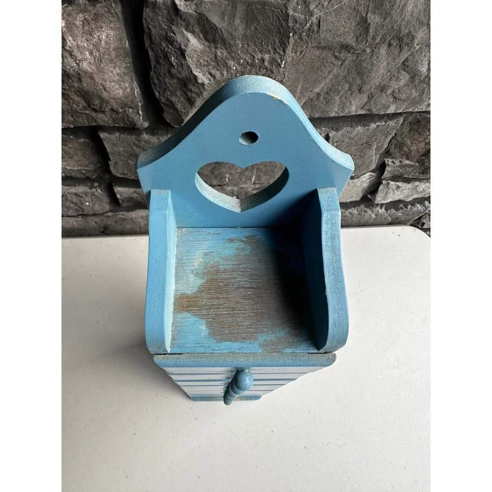 Vintage Wooden Heart Cutout Spice Drawer Storage Cabinet Country Cottage Granny